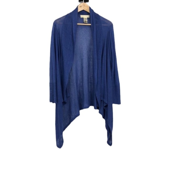 Ronit Zilkha Cobalt blue 100% Linen waterfall draped  long sleeve open cardigan - Picture 1 of 14
